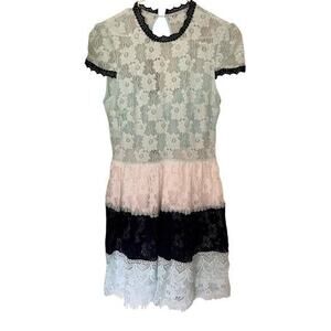 FOXIEDOX all lace teal blue white open key back tiered Fairy feminine dress sz L